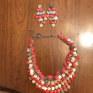 Gold and Orange Statement Necklace and Earring Set